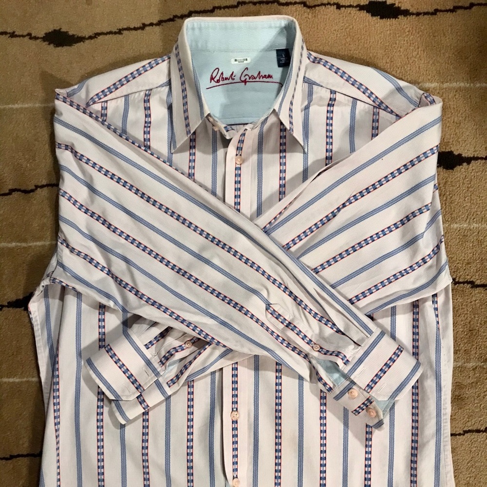 Robert Graham pink with blue stripe shirt